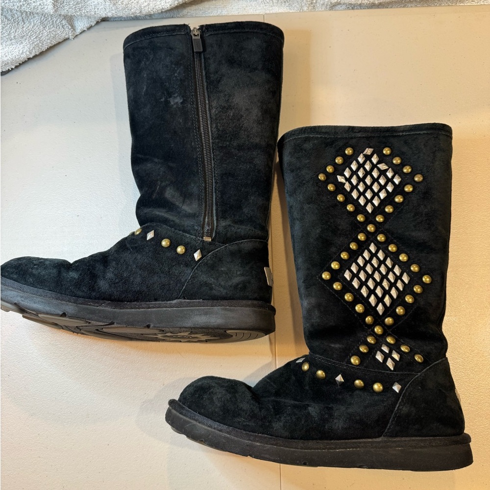 UGG Black Studded Women's Sheepskin Boots - Picture 3 of 12
